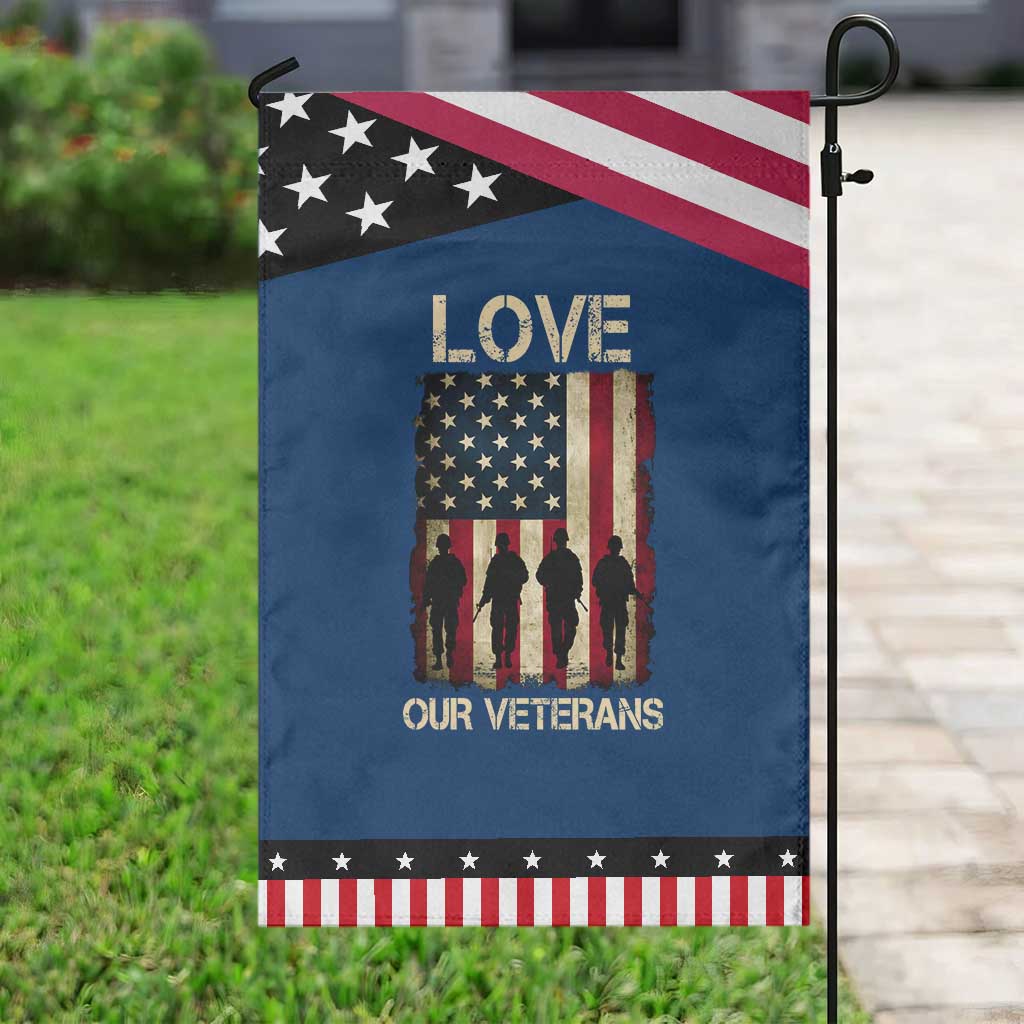 Love Our Veterans Garden Flag US Veterans Day Proud Military Family US Flag