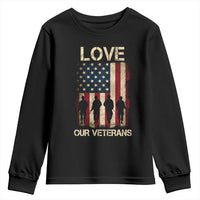 Love Our Veterans Youth Sweatshirt US Veterans Day Proud Military Family US Flag - Wonder Print Shop