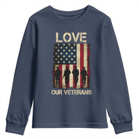 Love Our Veterans Youth Sweatshirt US Veterans Day Proud Military Family US Flag - Wonder Print Shop