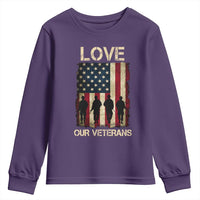 Love Our Veterans Youth Sweatshirt US Veterans Day Proud Military Family US Flag - Wonder Print Shop