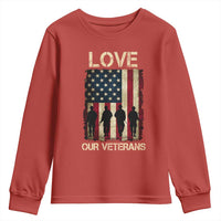 Love Our Veterans Youth Sweatshirt US Veterans Day Proud Military Family US Flag - Wonder Print Shop