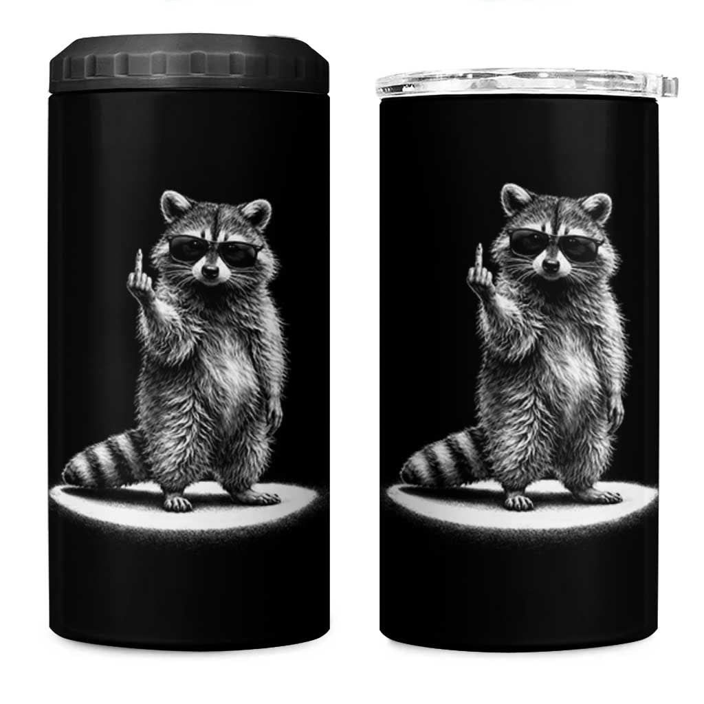 Raccoon Meme 4 in 1 Can Cooler Tumbler Middle Finger Trash Panda Sarcastic Humor