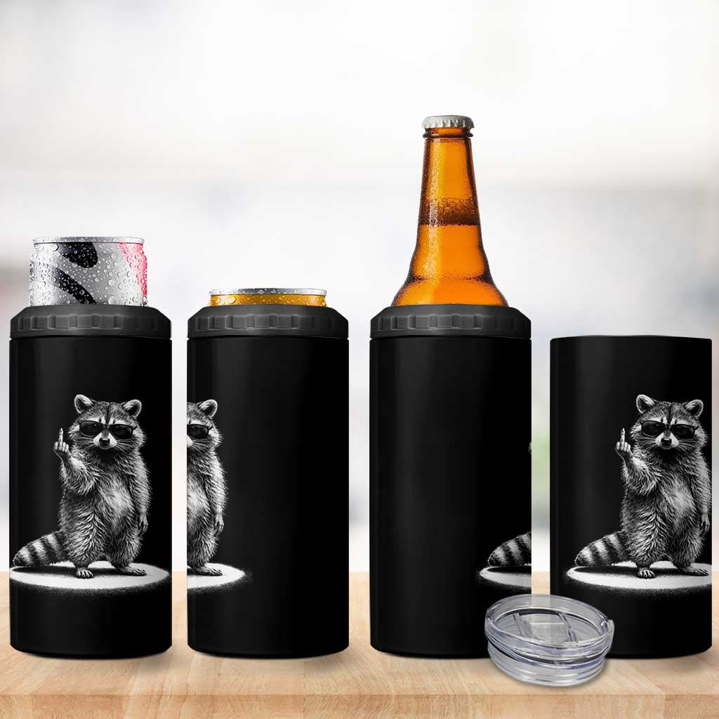 Raccoon Meme 4 in 1 Can Cooler Tumbler Middle Finger Trash Panda Sarcastic Humor