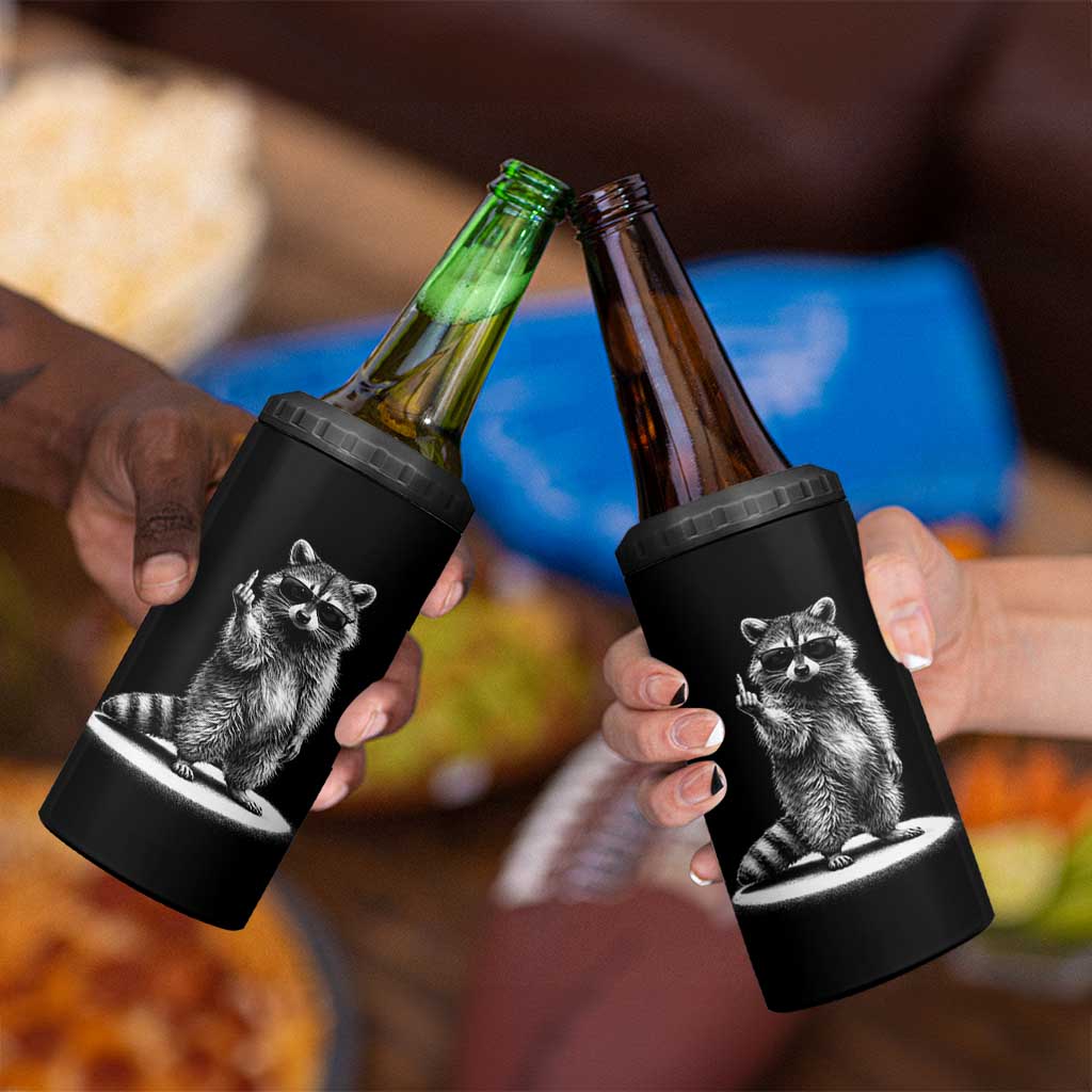 Raccoon Meme 4 in 1 Can Cooler Tumbler Middle Finger Trash Panda Sarcastic Humor