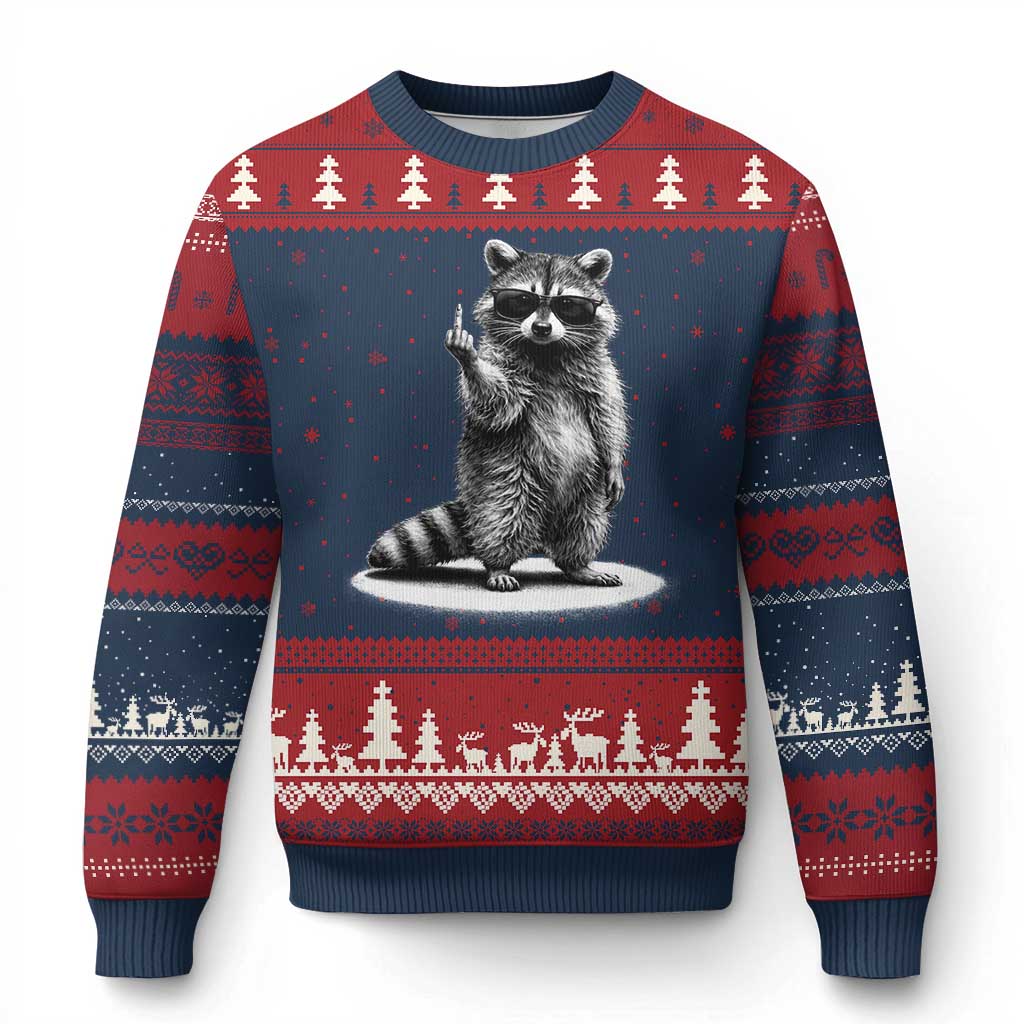 Raccoon Meme Ugly Christmas Sweater Middle Finger Trash Panda Sarcastic Humor