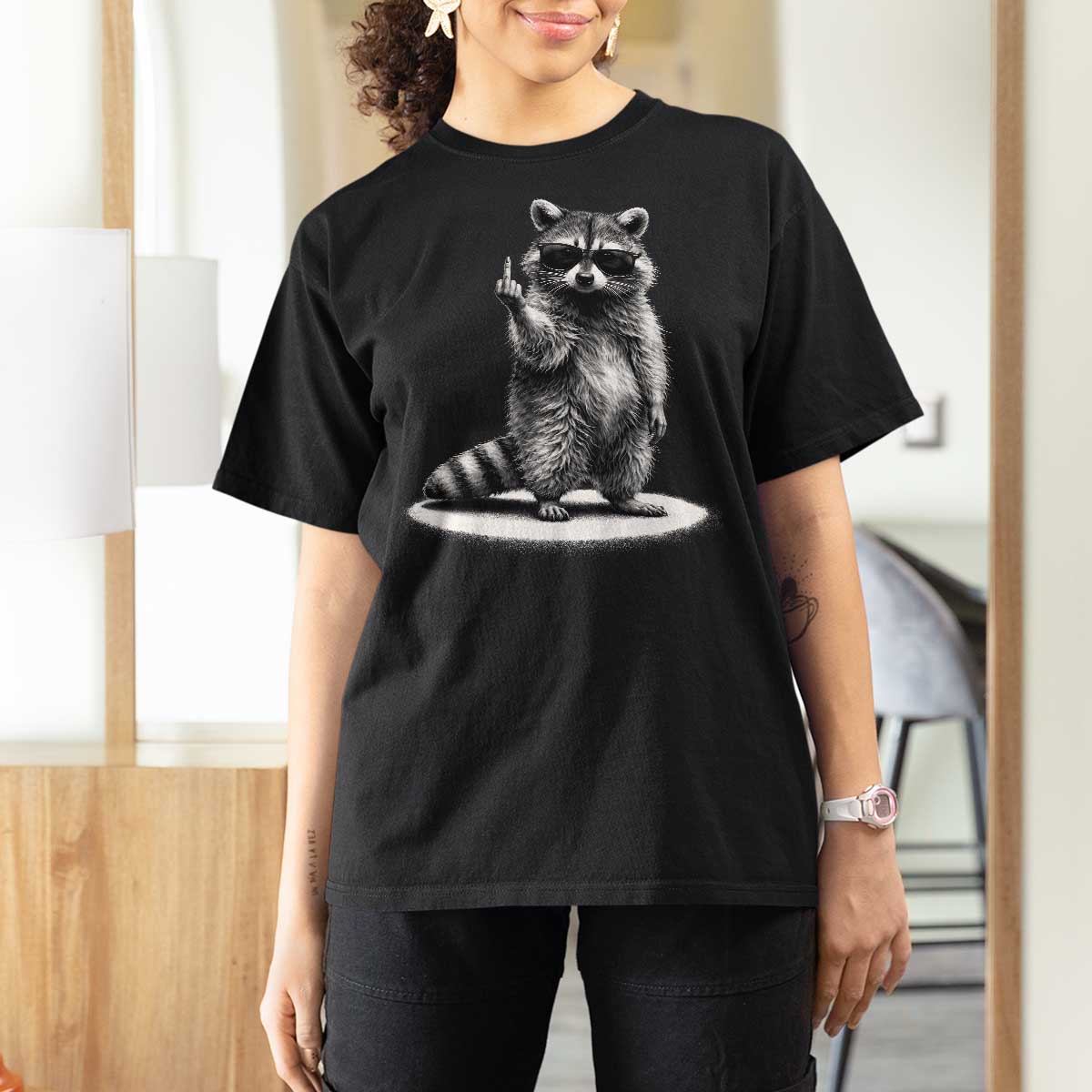 Raccoon Meme T Shirt For Women Middle Finger Trash Panda Sarcastic Humor