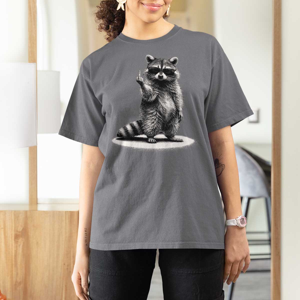 Raccoon Meme T Shirt For Women Middle Finger Trash Panda Sarcastic Humor