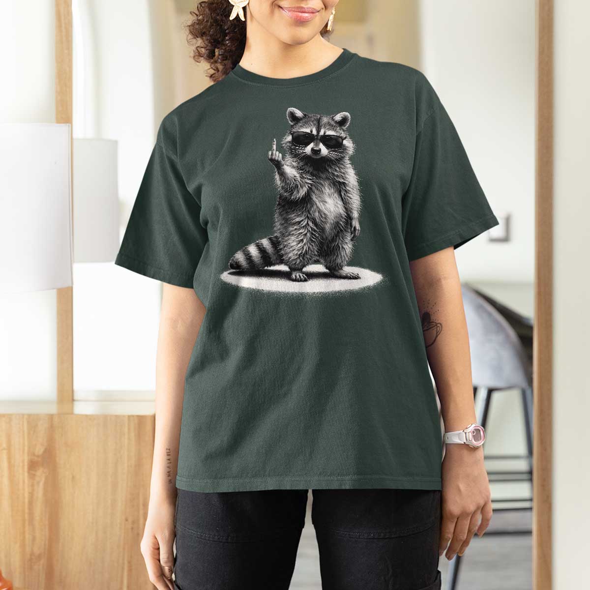 Raccoon Meme T Shirt For Women Middle Finger Trash Panda Sarcastic Humor