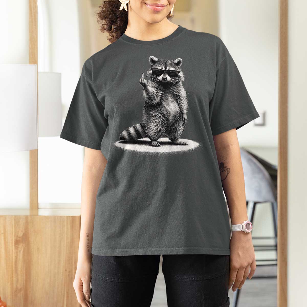 Raccoon Meme T Shirt For Women Middle Finger Trash Panda Sarcastic Humor
