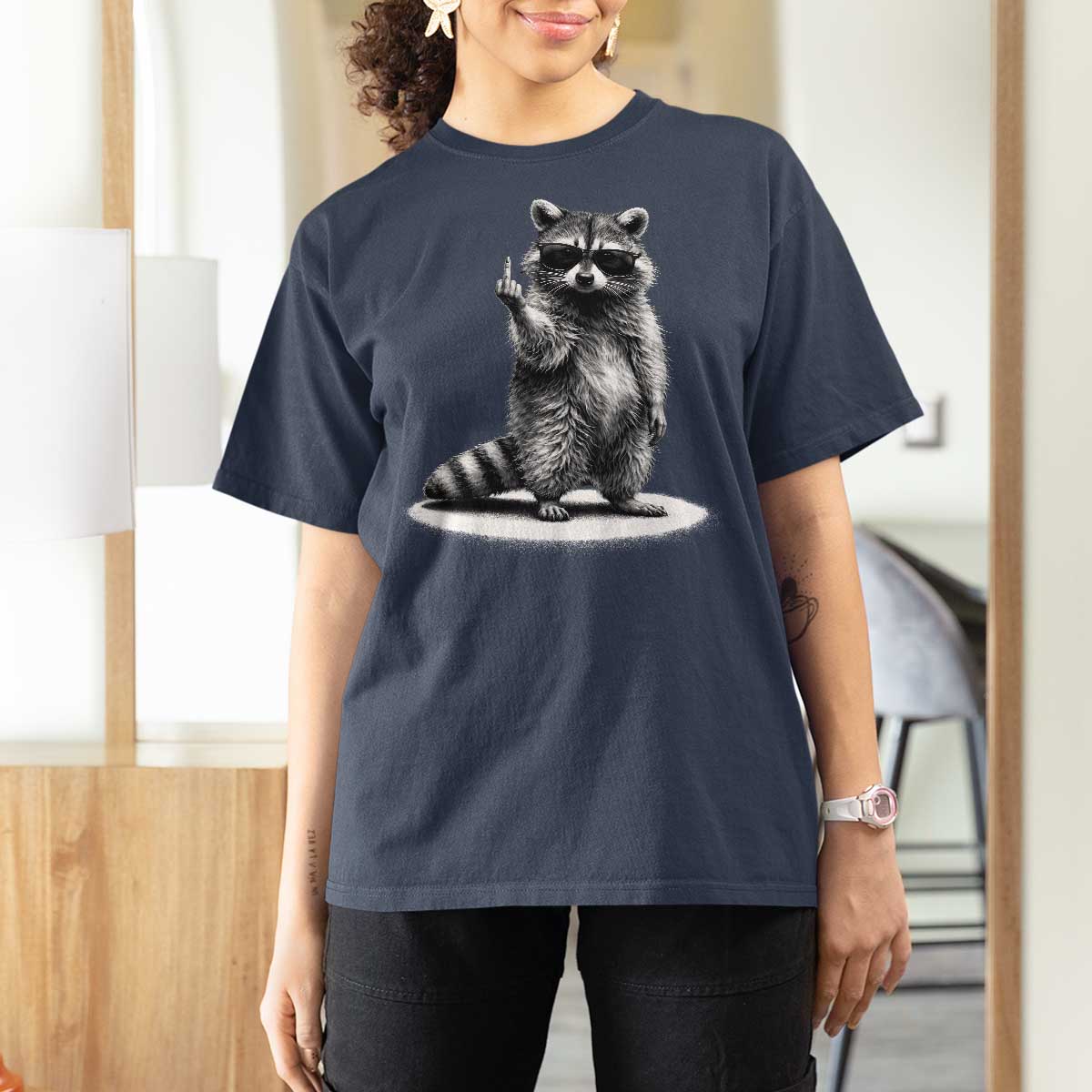 Raccoon Meme T Shirt For Women Middle Finger Trash Panda Sarcastic Humor