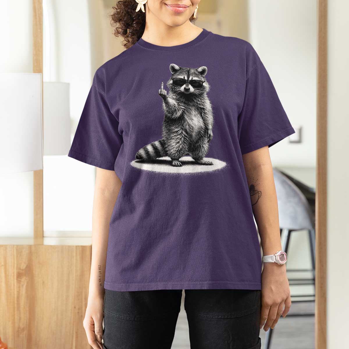 Raccoon Meme T Shirt For Women Middle Finger Trash Panda Sarcastic Humor