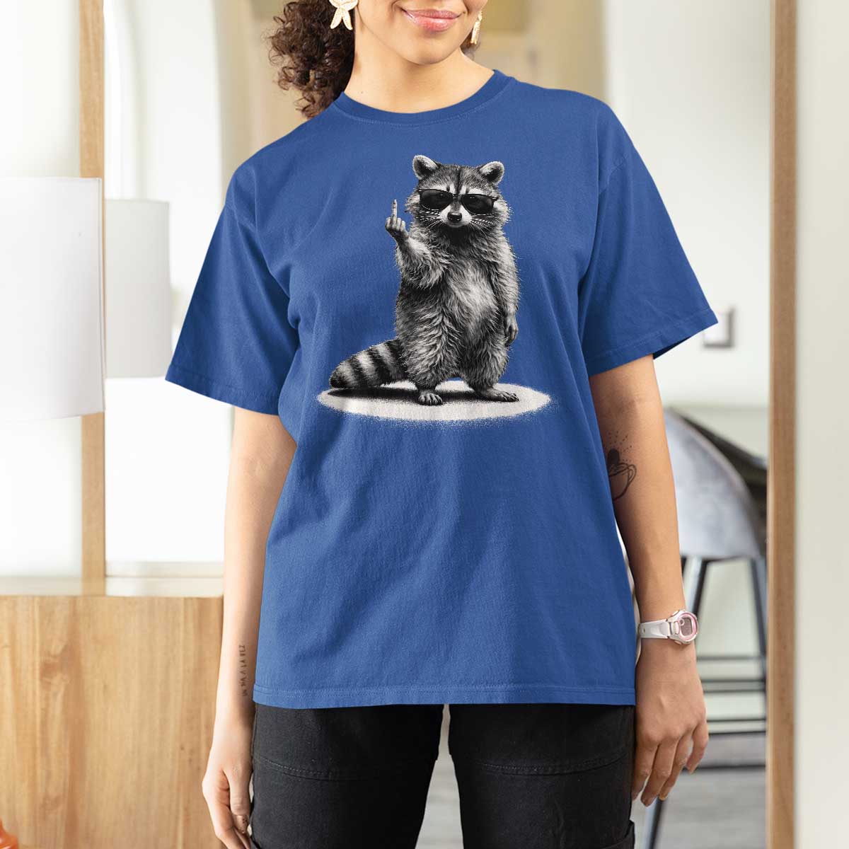 Raccoon Meme T Shirt For Women Middle Finger Trash Panda Sarcastic Humor