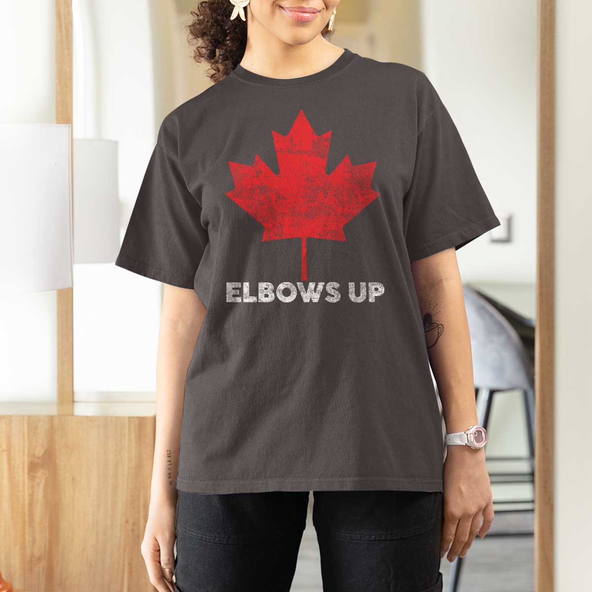 Elbows Up Canada Strong T Shirt For Women Maple Leaf Proud Canadian