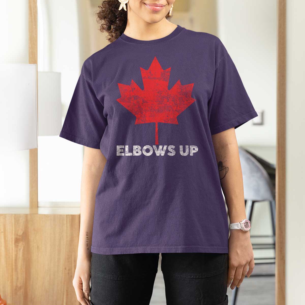 Elbows Up Canada Strong T Shirt For Women Maple Leaf Proud Canadian