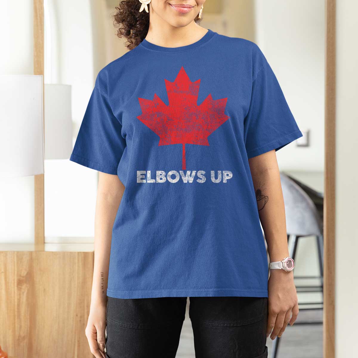 Elbows Up Canada Strong T Shirt For Women Maple Leaf Proud Canadian