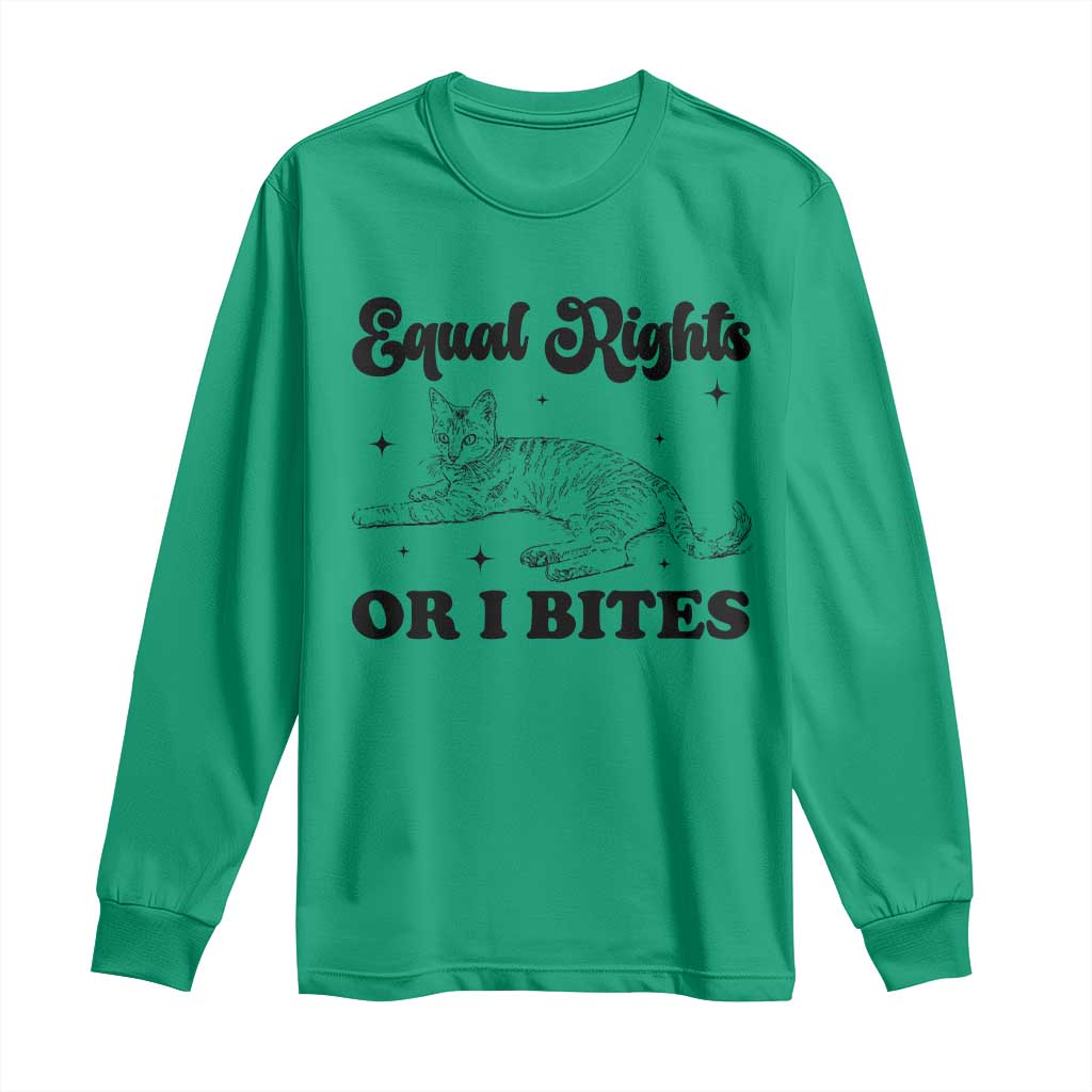 Feminist Cat Long Sleeve Shirt Equal Rights or I Bites Human Rights - Wonder Print Shop