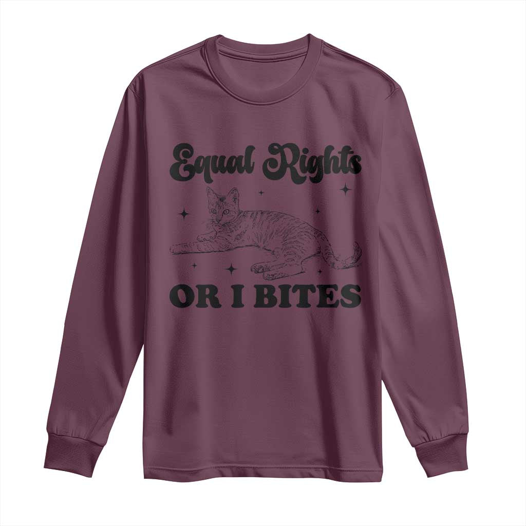 Feminist Cat Long Sleeve Shirt Equal Rights or I Bites Human Rights - Wonder Print Shop