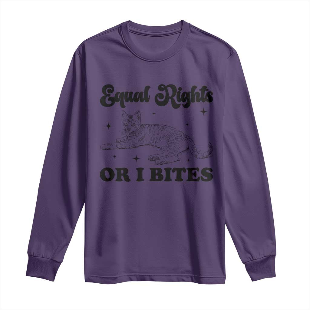 Feminist Cat Long Sleeve Shirt Equal Rights or I Bites Human Rights - Wonder Print Shop