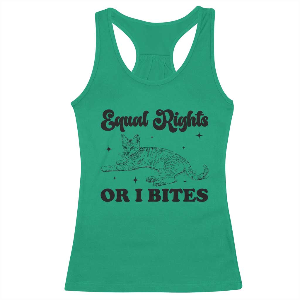 Feminist Cat Racerback Tank Top Equal Rights or I Bites Human Rights - Wonder Print Shop
