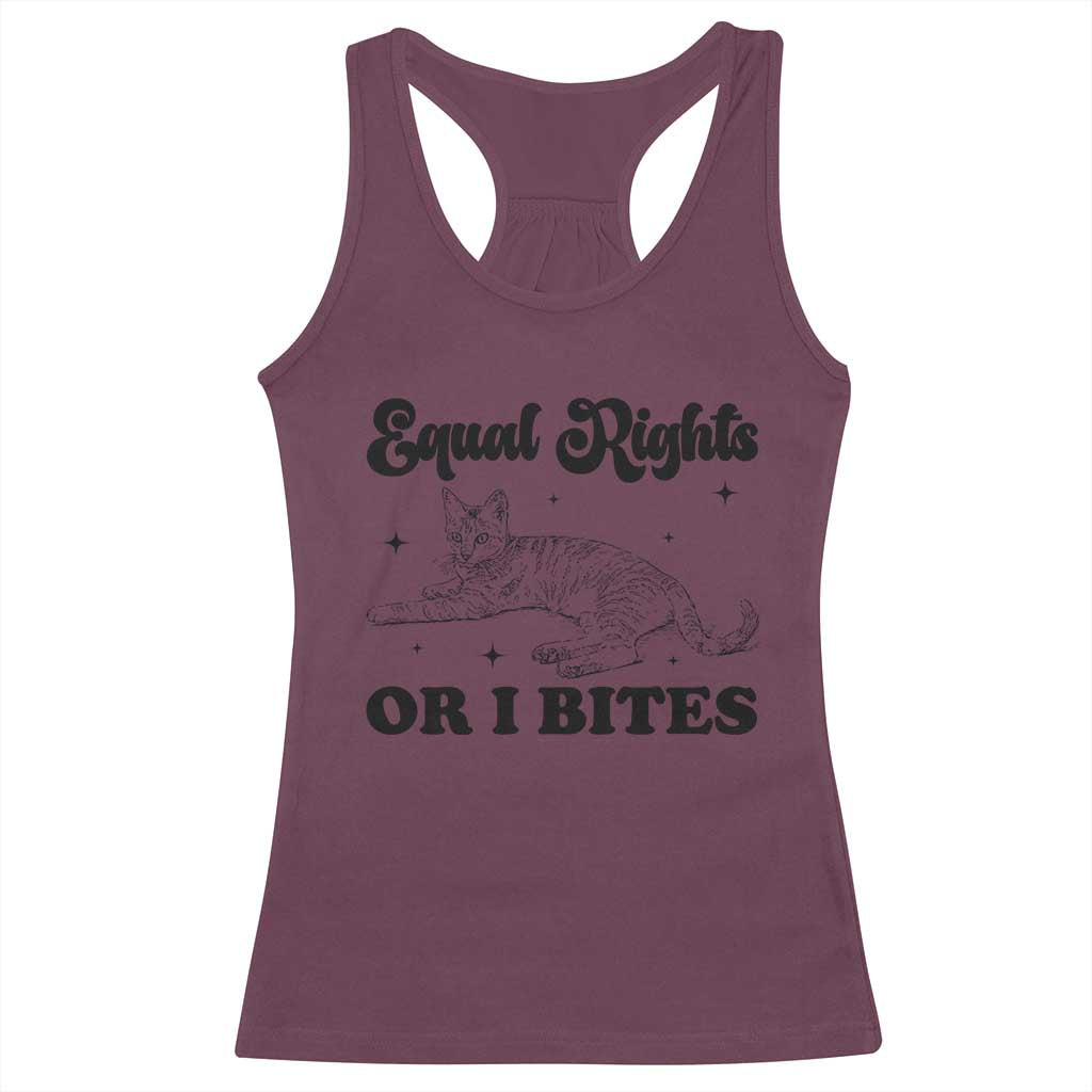 Feminist Cat Racerback Tank Top Equal Rights or I Bites Human Rights - Wonder Print Shop