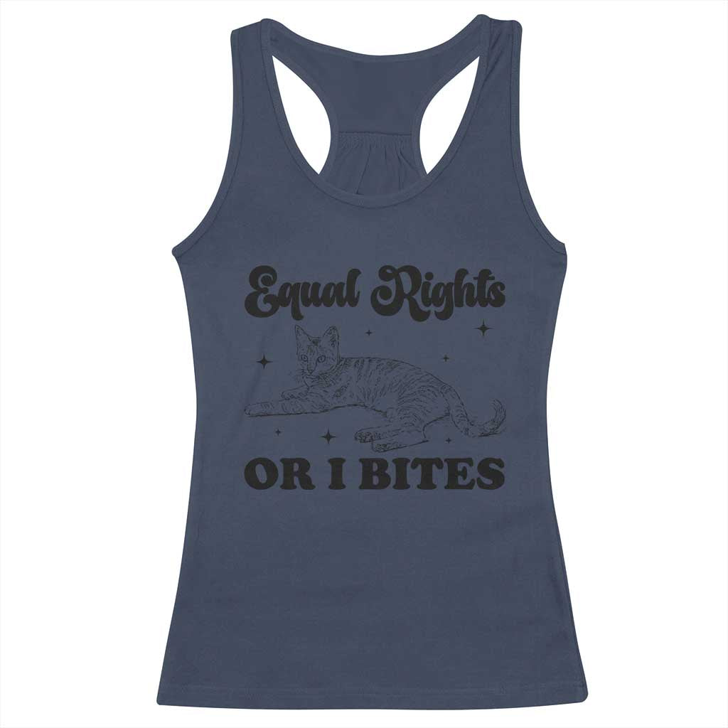 Feminist Cat Racerback Tank Top Equal Rights or I Bites Human Rights - Wonder Print Shop