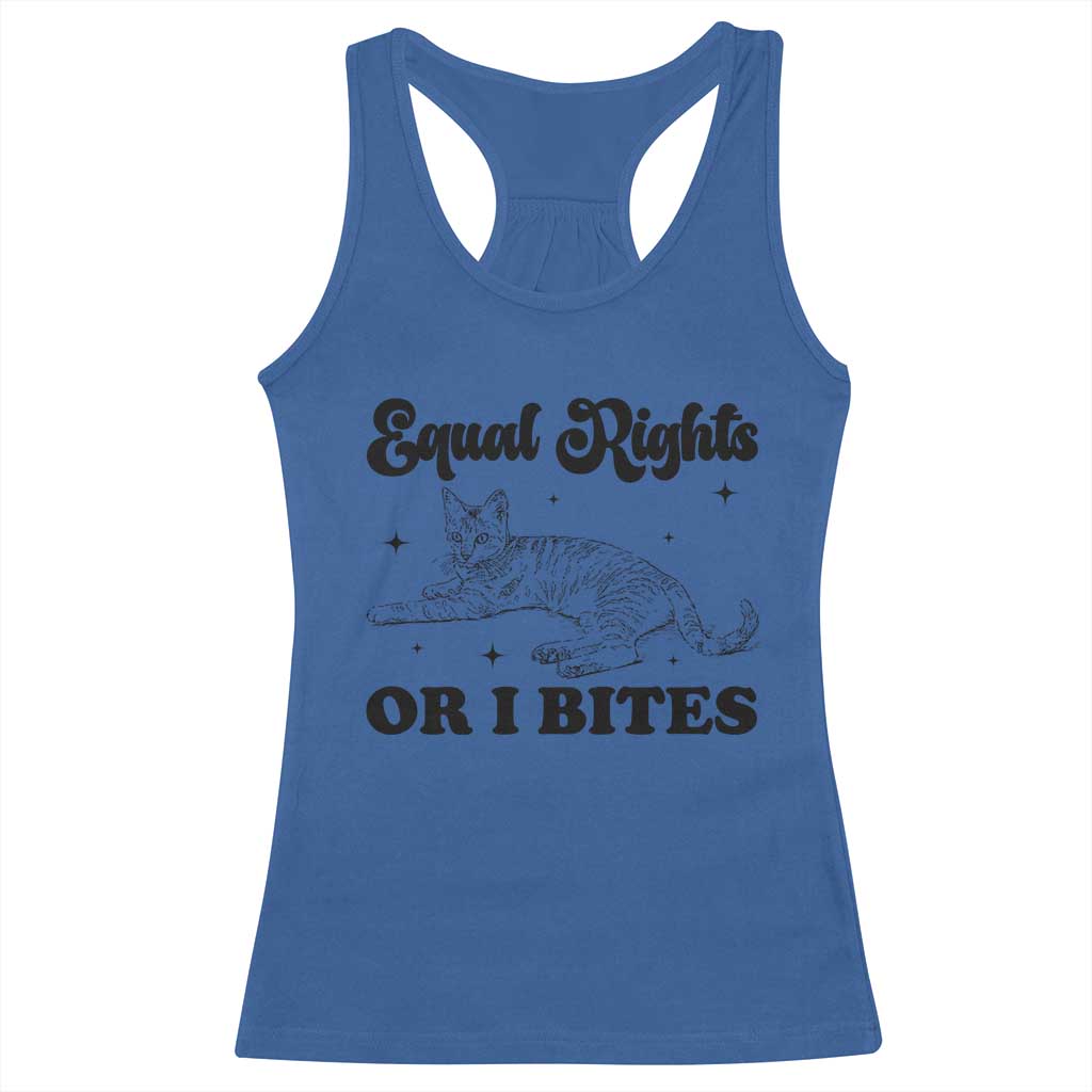 Feminist Cat Racerback Tank Top Equal Rights or I Bites Human Rights - Wonder Print Shop