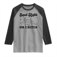 Feminist Cat Raglan Shirt Equal Rights or I Bites Human Rights - Wonder Print Shop