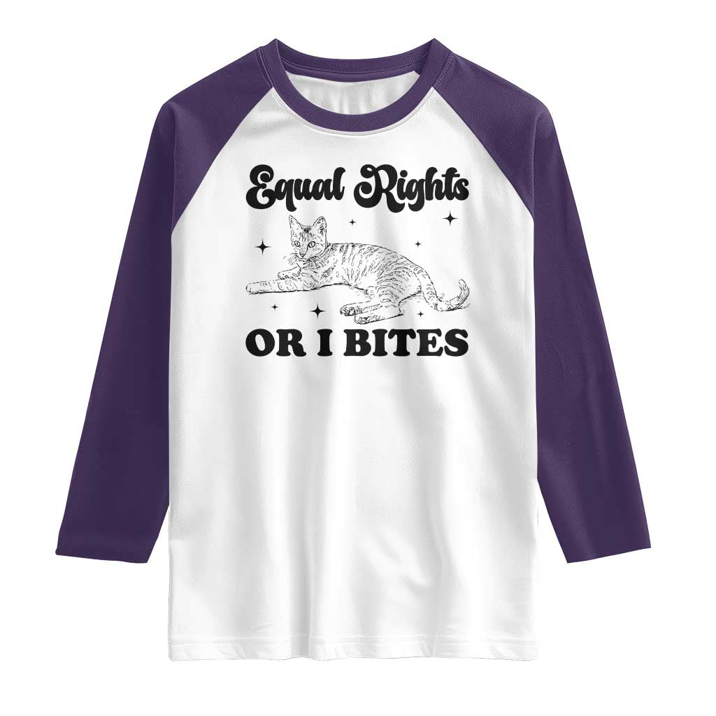 Feminist Cat Raglan Shirt Equal Rights or I Bites Human Rights - Wonder Print Shop