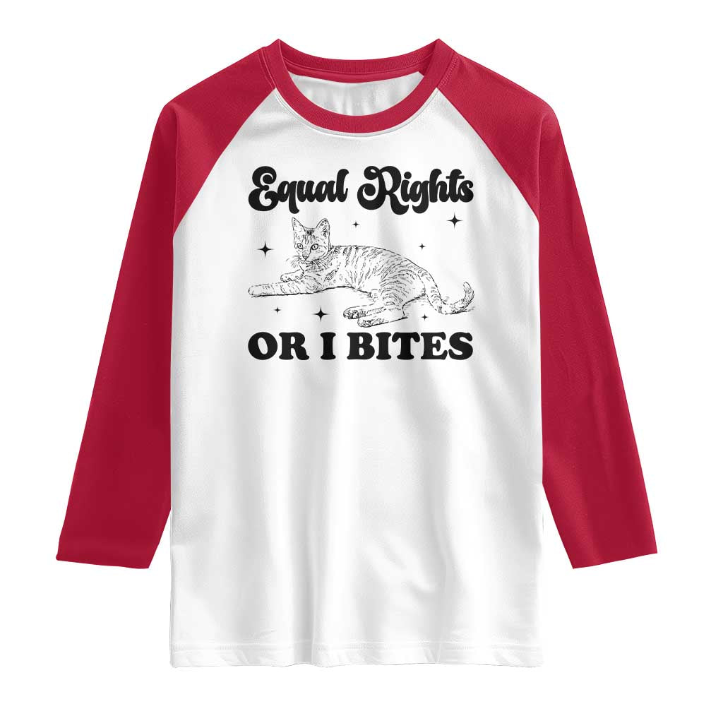 Feminist Cat Raglan Shirt Equal Rights or I Bites Human Rights - Wonder Print Shop