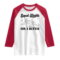 Feminist Cat Raglan Shirt Equal Rights or I Bites Human Rights - Wonder Print Shop