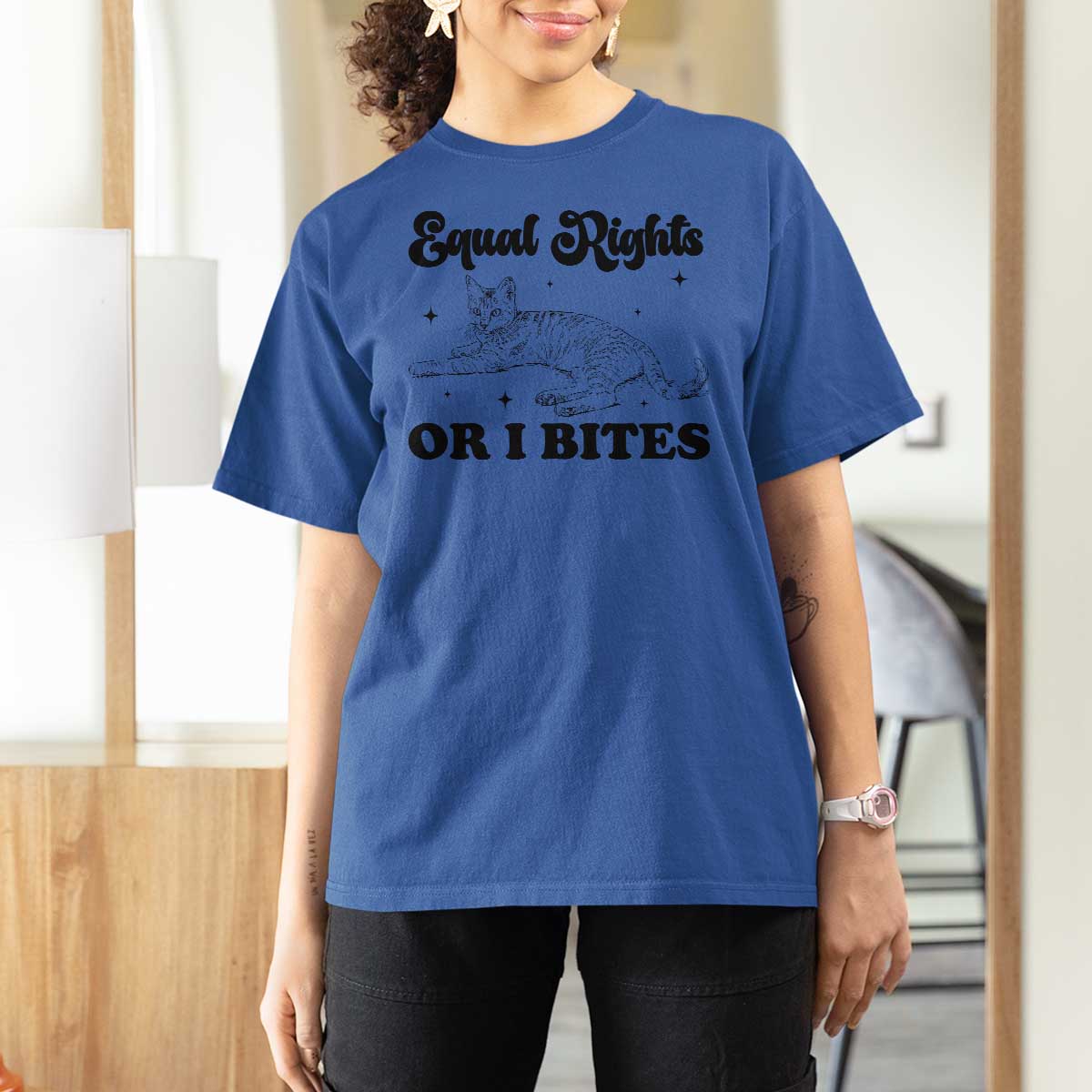 Feminist Cat T Shirt For Women Equal Rights or I Bites Human Rights - Wonder Print Shop