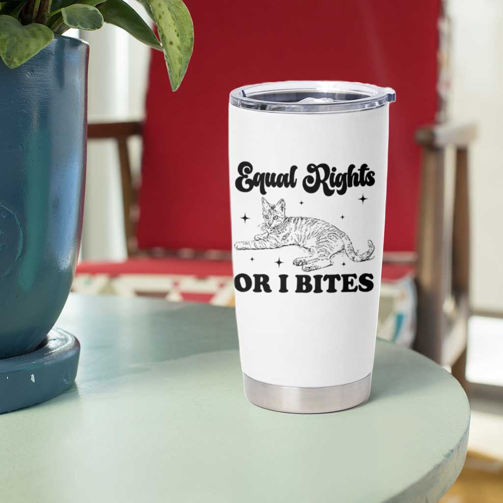 Feminist Cat Tumbler Cup Equal Rights or I Bites Human Rights - Wonder Print Shop