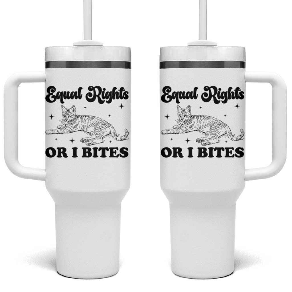 Feminist Cat Tumbler With Handle Equal Rights or I Bites Human Rights - Wonder Print Shop