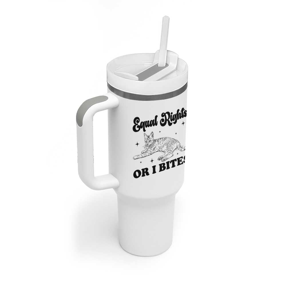 Feminist Cat Tumbler With Handle Equal Rights or I Bites Human Rights - Wonder Print Shop