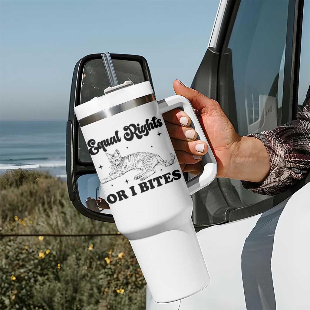 Feminist Cat Tumbler With Handle Equal Rights or I Bites Human Rights - Wonder Print Shop
