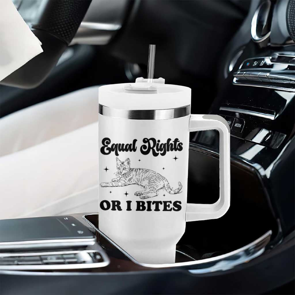 Feminist Cat Tumbler With Handle Equal Rights or I Bites Human Rights - Wonder Print Shop