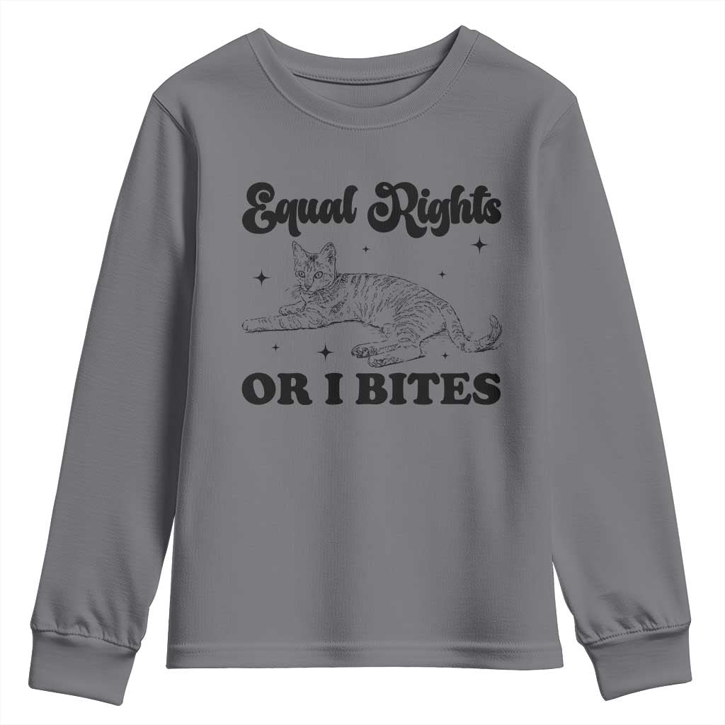 Feminist Cat Youth Sweatshirt Equal Rights or I Bites Human Rights - Wonder Print Shop