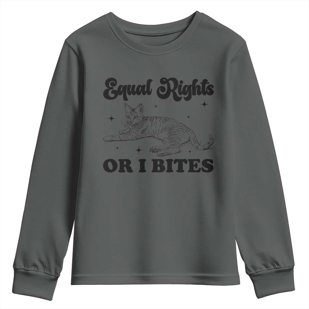 Feminist Cat Youth Sweatshirt Equal Rights or I Bites Human Rights - Wonder Print Shop
