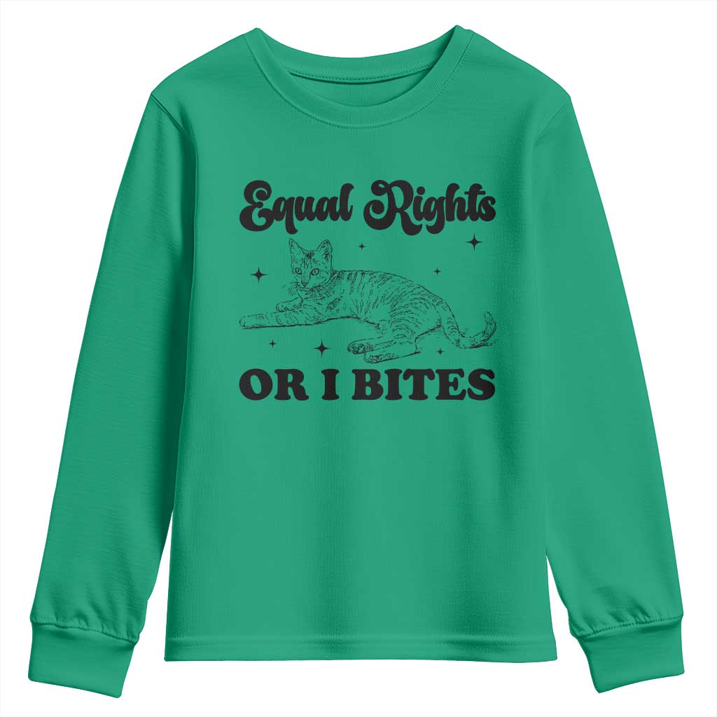 Feminist Cat Youth Sweatshirt Equal Rights or I Bites Human Rights - Wonder Print Shop