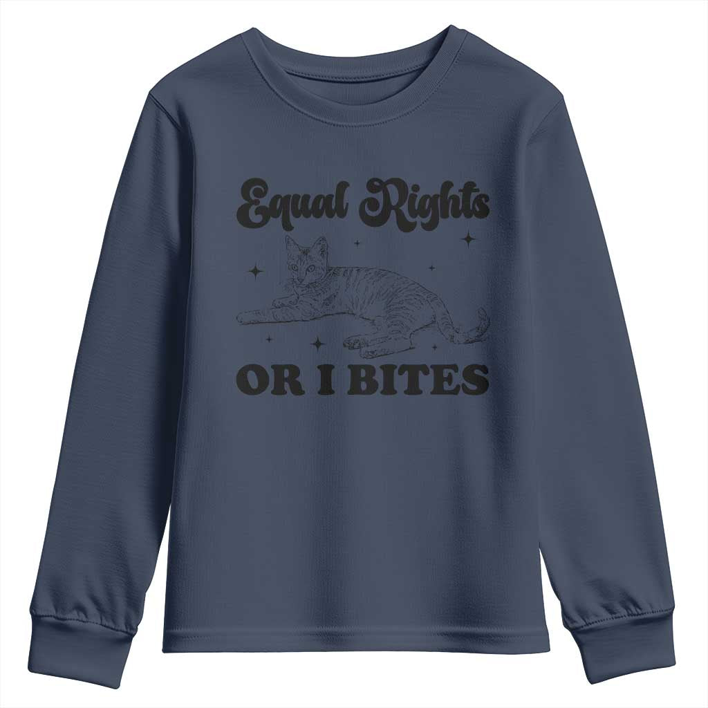 Feminist Cat Youth Sweatshirt Equal Rights or I Bites Human Rights - Wonder Print Shop