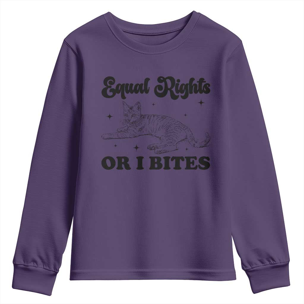 Feminist Cat Youth Sweatshirt Equal Rights or I Bites Human Rights - Wonder Print Shop