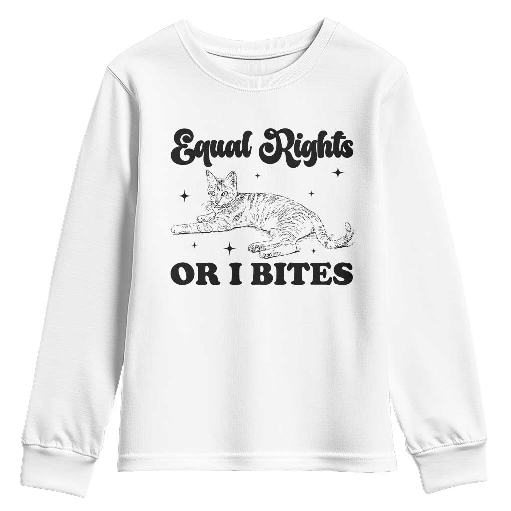 Feminist Cat Youth Sweatshirt Equal Rights or I Bites Human Rights - Wonder Print Shop