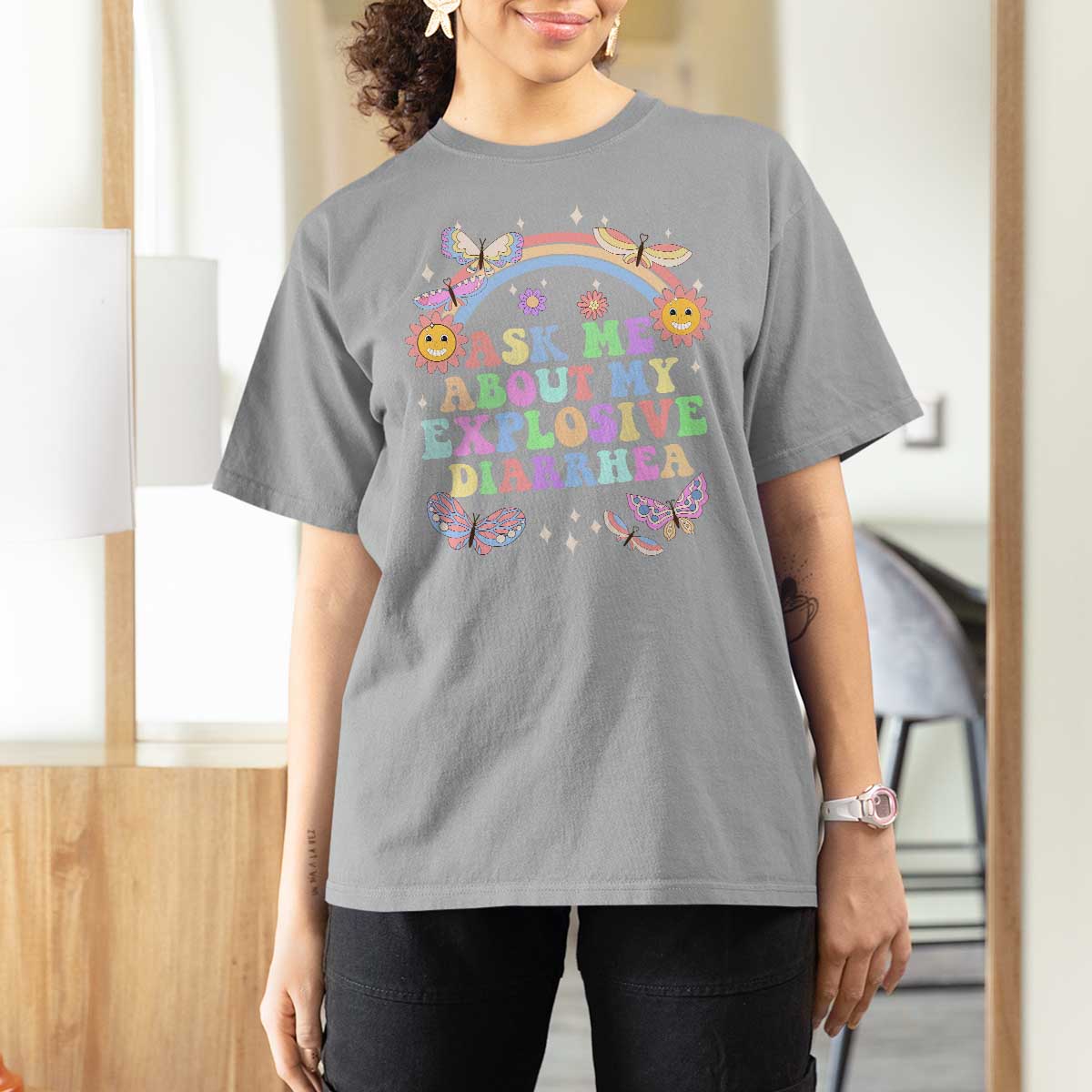 Ask Me About My Explosive Diarrhea T Shirt For Women Funny Edgy Adult Humor - Wonder Print Shop