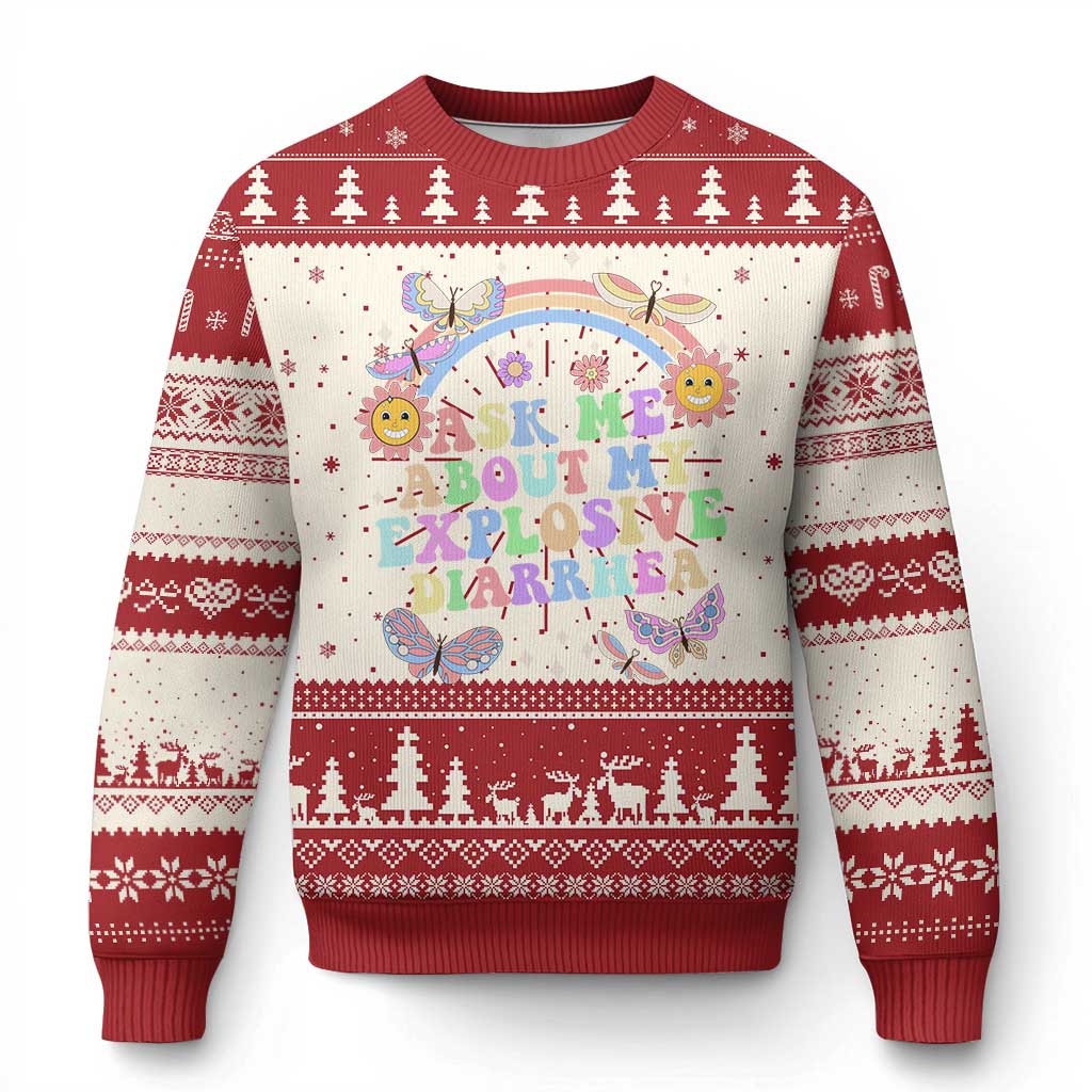Ask Me About My Explosive Diarrhea Knitted Sweatshirt Funny Edgy Adult Humor - Wonder Print Shop