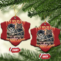 Tummy Ache Survivor Cat Meme Christmas Ornament Funny Saying Cats Bootleg - Wonder Print Shop