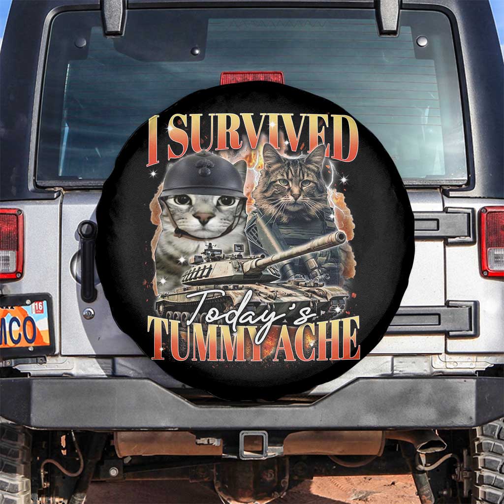 Tummy Ache Survivor Cat Meme Spare Tire Cover Funny Saying Cats Bootleg - Wonder Print Shop