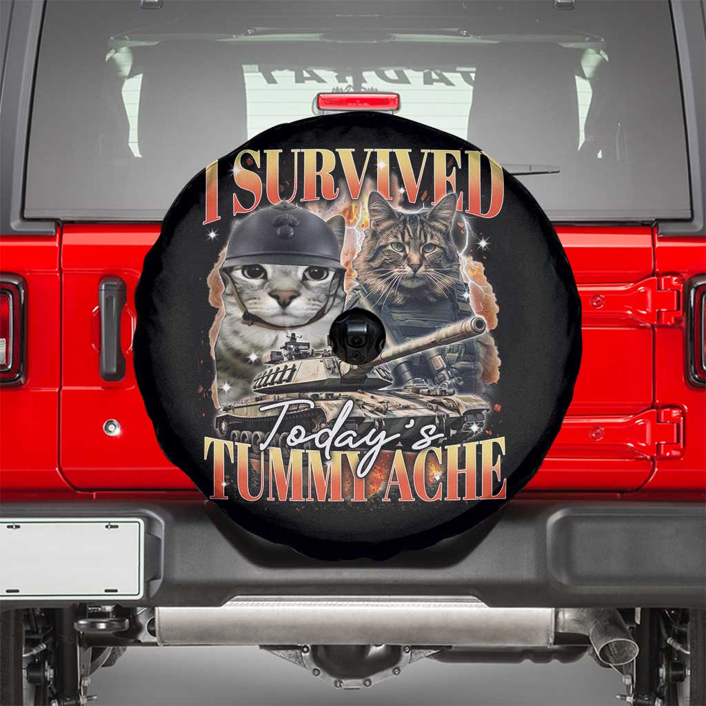 Tummy Ache Survivor Cat Meme Spare Tire Cover Funny Saying Cats Bootleg - Wonder Print Shop