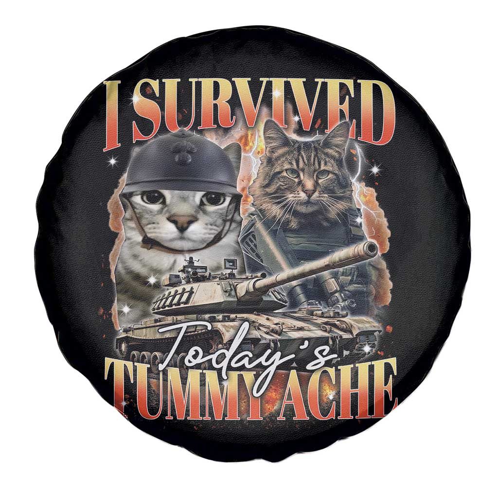 Tummy Ache Survivor Cat Meme Spare Tire Cover Funny Saying Cats Bootleg - Wonder Print Shop