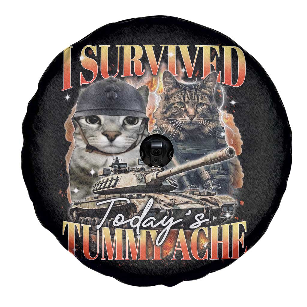 Tummy Ache Survivor Cat Meme Spare Tire Cover Funny Saying Cats Bootleg - Wonder Print Shop