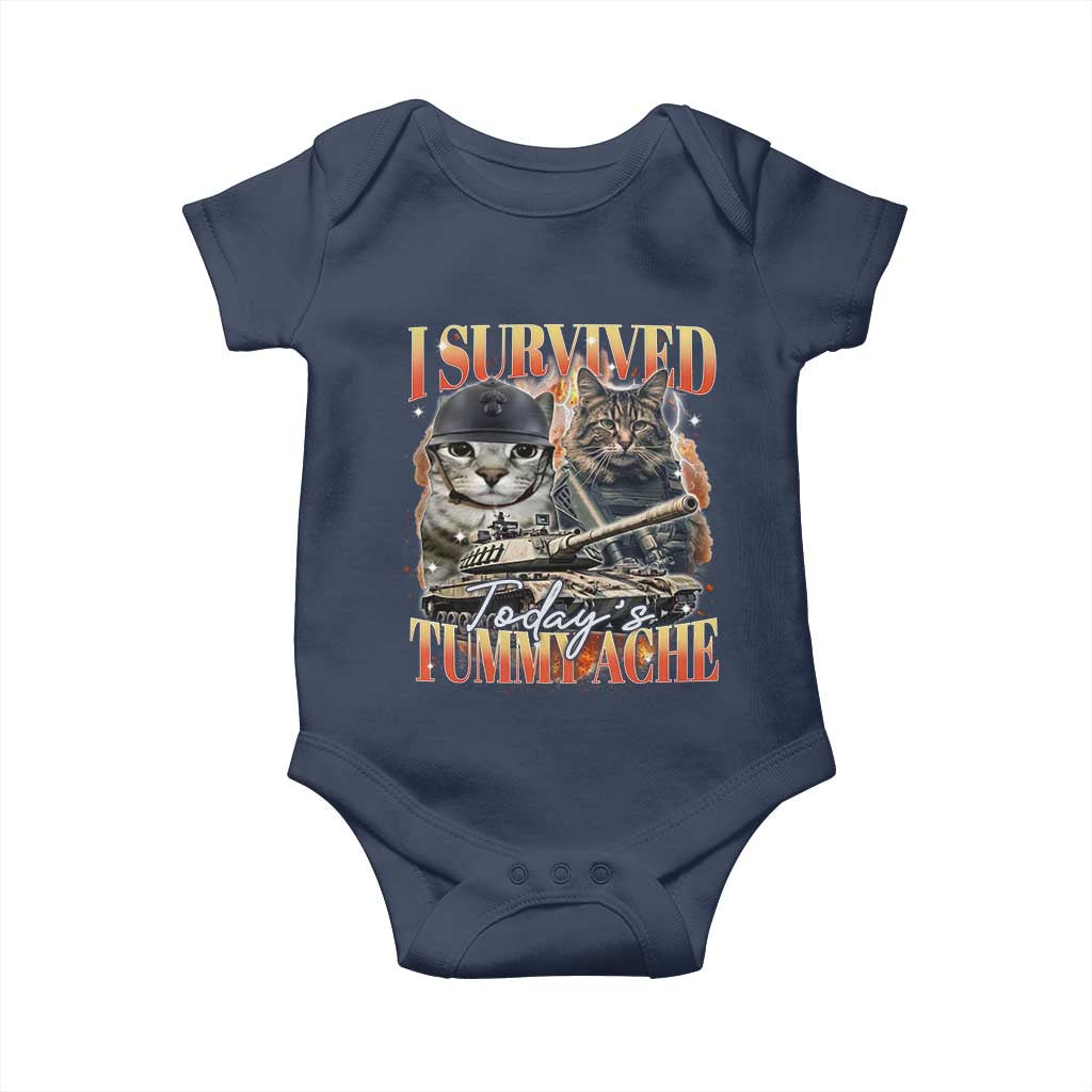 Tummy Ache Survivor Cat Meme Baby Onesie Funny Saying Cats Bootleg - Wonder Print Shop